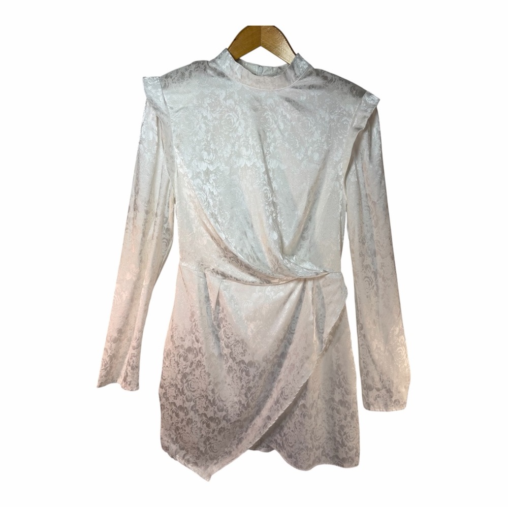 Nasty Gal White Floral Satin Mini Dress 6 Bridal Sorority Rush Long Sleeve Tulip